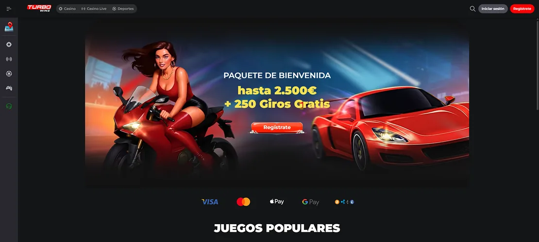 Captura de Turbowinz: registro rápido y retiradas
