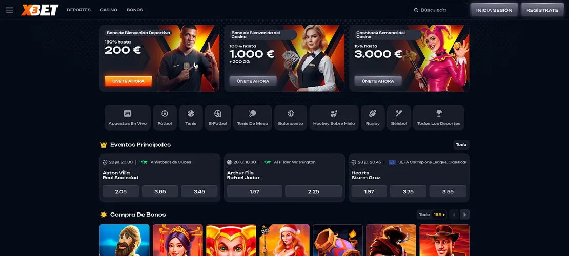 Captura de X3bet: depósito mínimo y variedad de juegos
